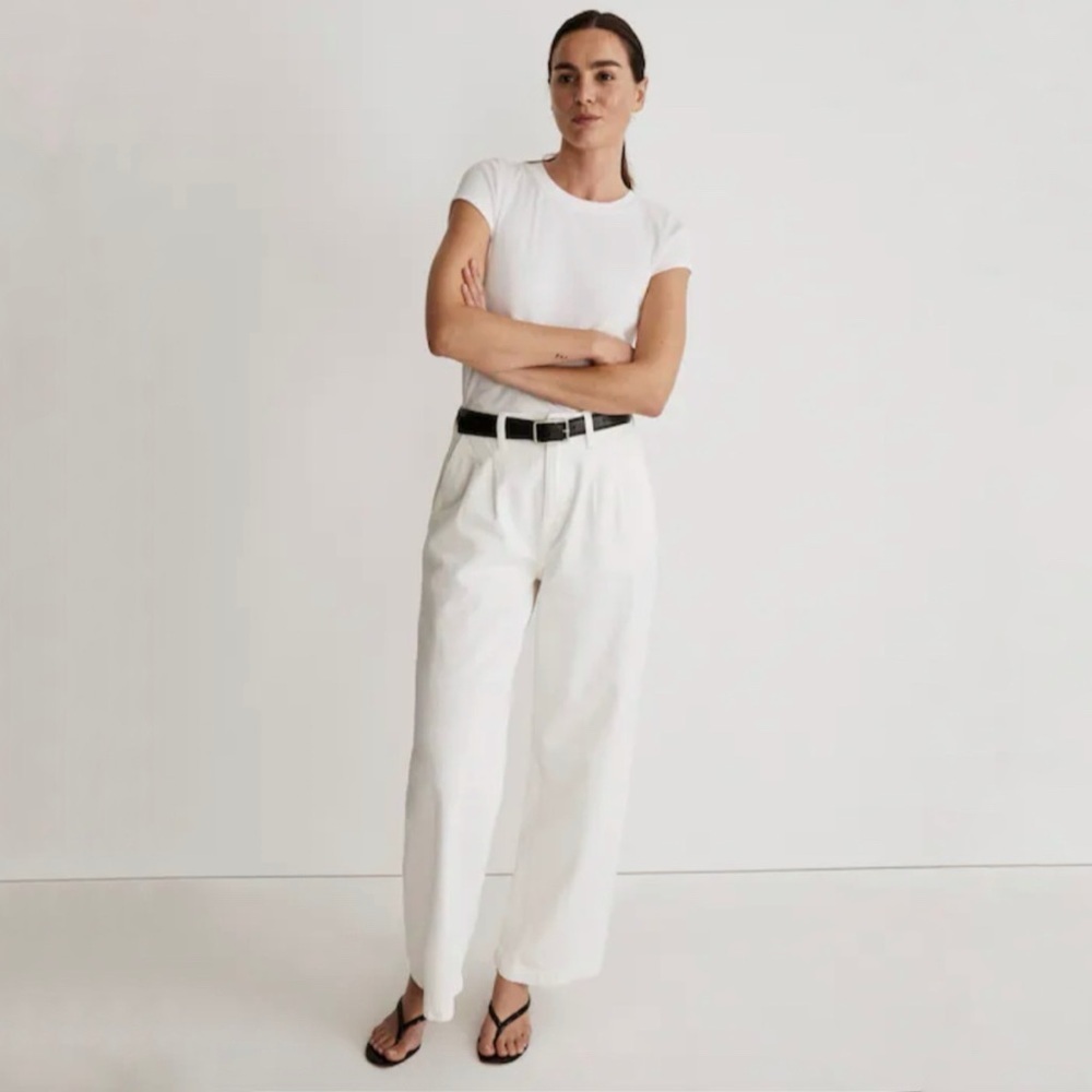 Madewell The Harlow Wide Leg Jean Pleat Front Airy Denim Trouser Tile White 33